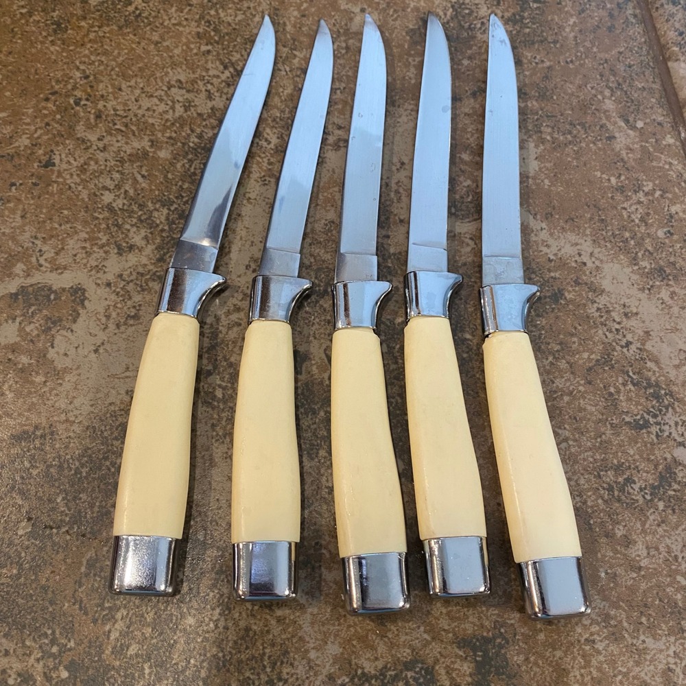 Empire Steak‎ Knife Set Of 5 Cream Excellent Vintage Stainless Steel USA